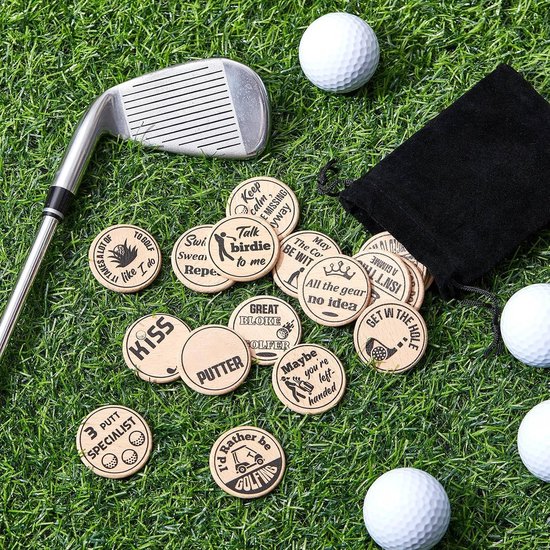 18 Stuks Grappige Golfbal Markers voor Hout Golfballen - Perfect voor Putting, Golfcadeau voor Vader en Kerstmis — afbeelding 3