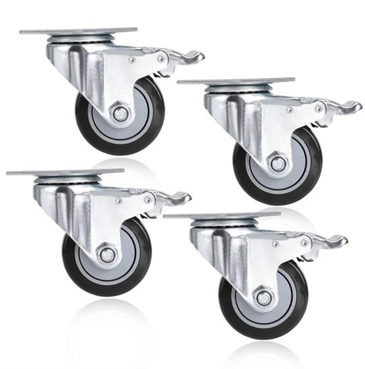 Zware zwenkwielen met rem - 400 kg draagvermogen - Set van 4 - 75 mm - Zwart