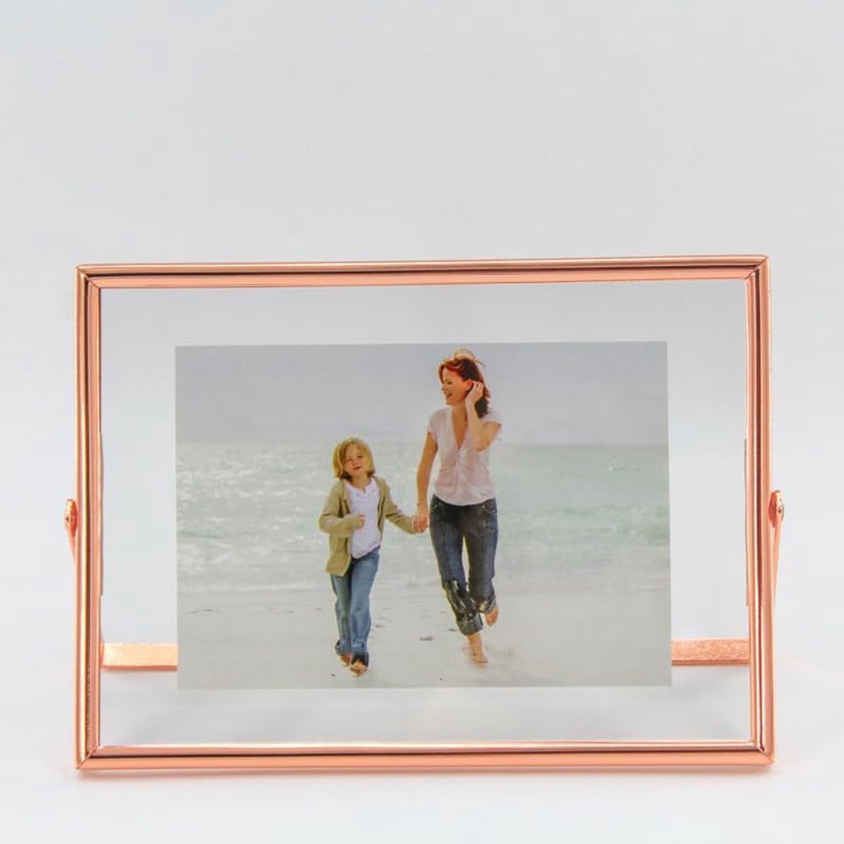 Lijsten, metalen glazen tafelblad, desktopdisplay voor Valentijnsdag, bruiloft, thuis of kantoor, geschikt voor 16 x 10 cm foto (roségoud, 16 x 10 cm)