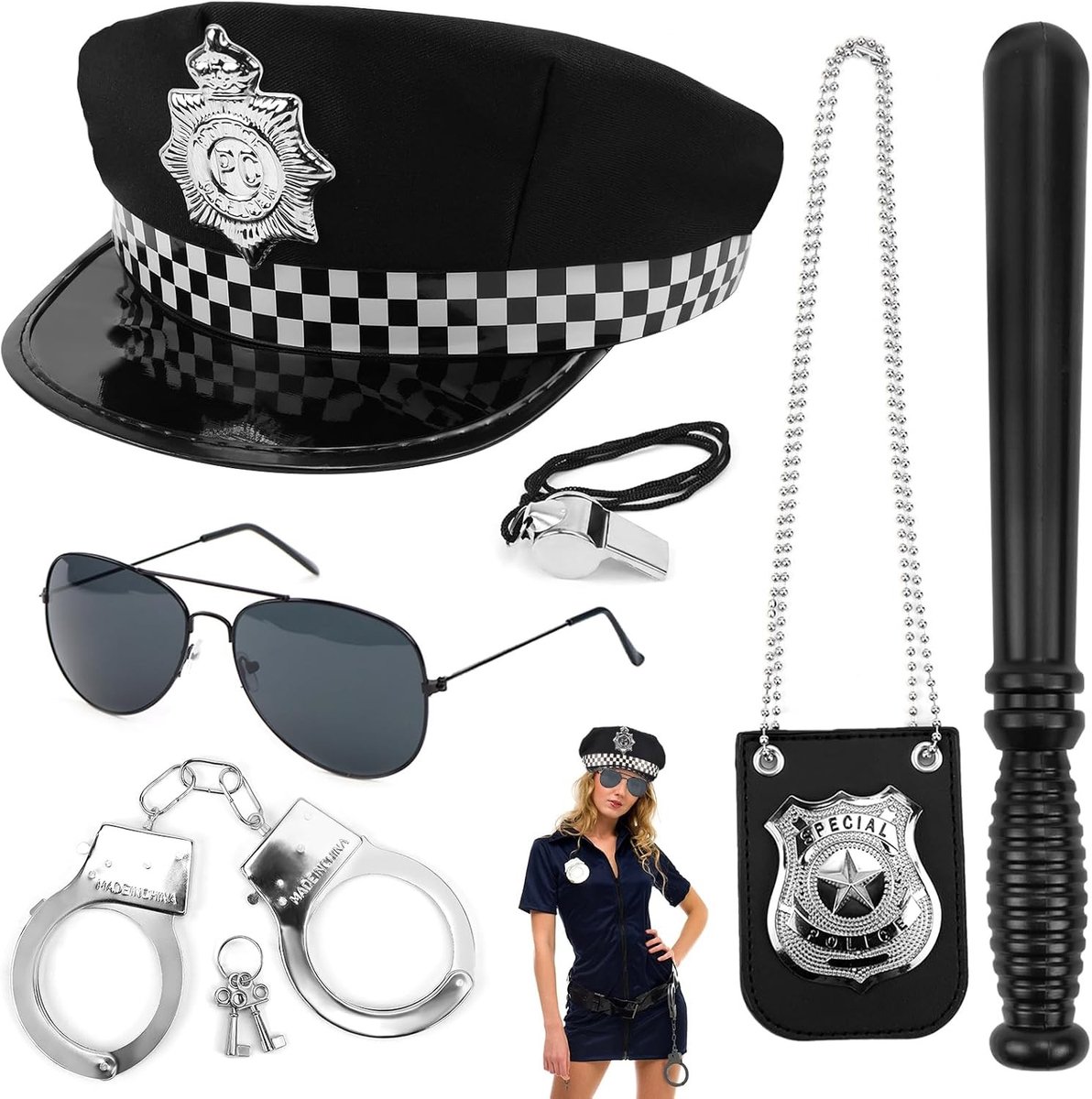 Set van 6 Politiekostuums voor Verkleedpartijen - Inclusief Handboeien en Accessoires voor Halloween en Carnaval