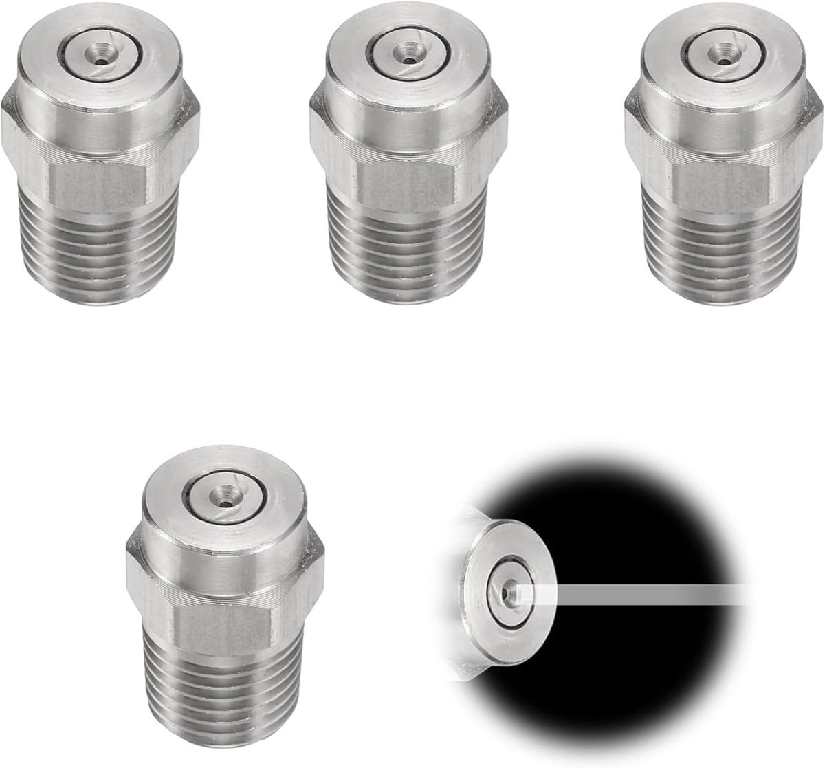 Set van 4 Draadringen voor Spuitmond, 0 Graden, Opening 1.25mm, 1/4 Inch Mannelijke NPT, Voor Hogedrukreiniger, Spuitmond, RVS, Geschikt voor Waterbroom en Vloerreiniger