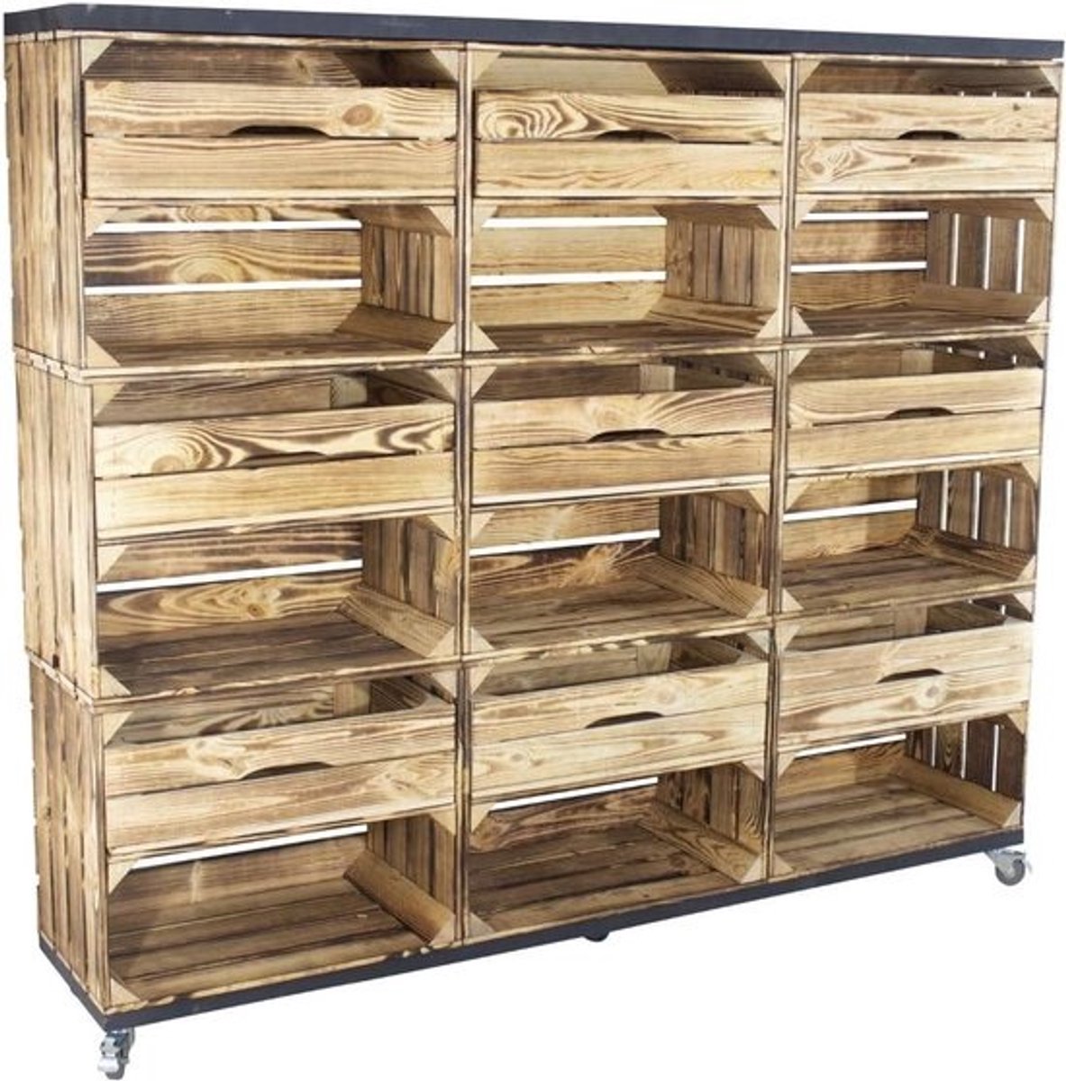 Ruimteverdeler Rek - Kisten Planken - Opbergruimte Creëren - Op Wielen - 133x150x30cm - Gevlamd