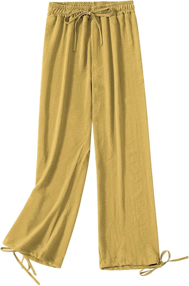 damesbroek met hoge tailleband met wijde pijpen, casual broek, elastisch met trekkoord
