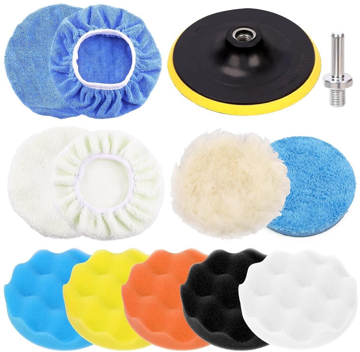 Polijstpasta set - 5 Inch - Complete 13-delige schuim- en wollen polijstpad set - Voor auto en boormachine