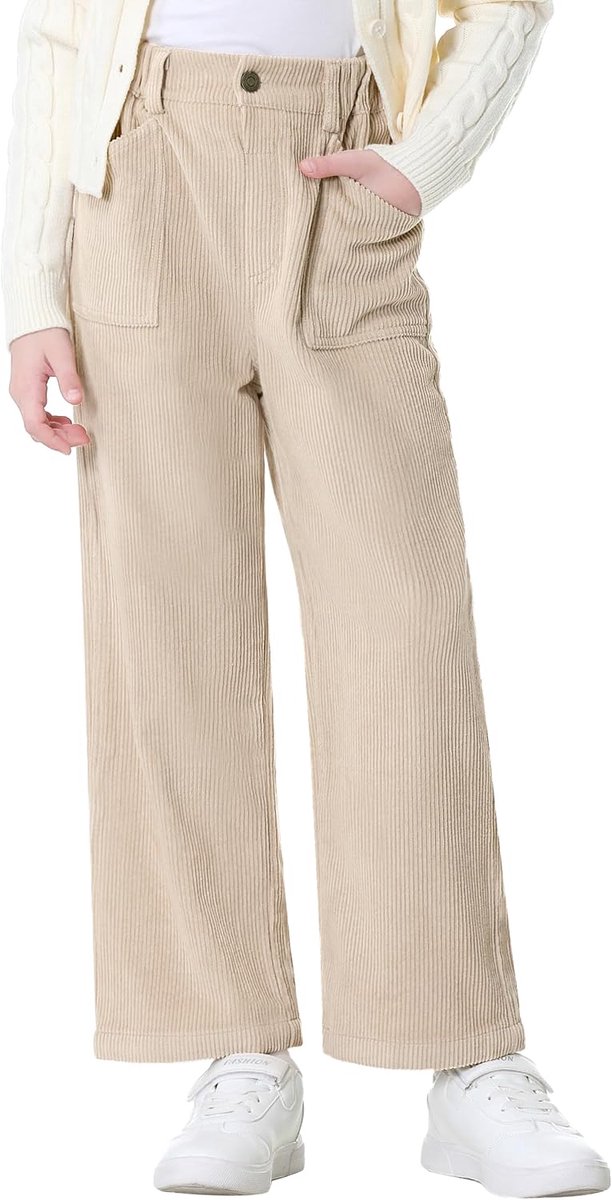 Corduory Broek voor meisjes, elastische taille, rechte pijpen, bijgesneden lange broek voor kinderen