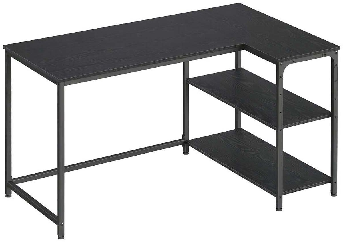 Bureau Computerbureau Ruim tafelblad Opbergrek links of rechts te monteren Middelste plank met 3 verstelbare hoogtes Met verstelbare poten Gemakkelijk te monteren en reinigen Geschikt voor studeren, werken en gamen 120 x 80 x 76 cm Zwart