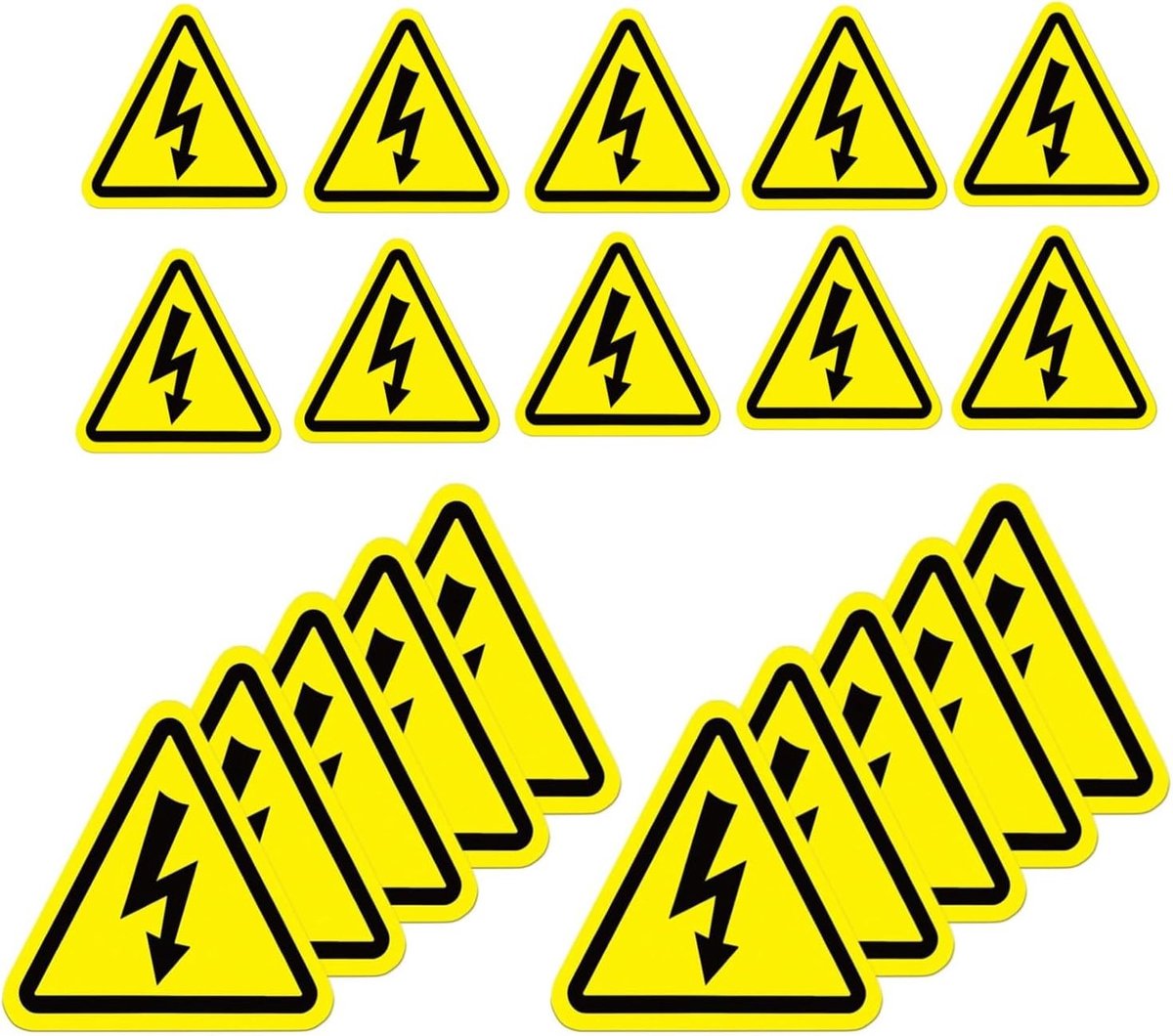 Waarschuwingsstickers voor Elektrische Gevaren - 20 Stuks Gele Vinyl Driehoek Stickers voor Binnengebruik, Veiligheidsstickers voor Thuis en Werkplek