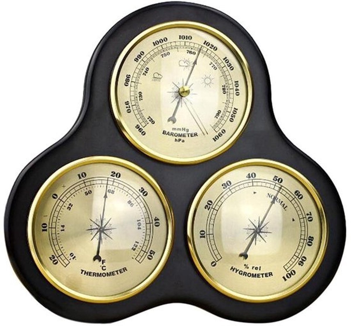 Weerstation Barometer - Thermometer Hygrometer - Weer Voorspellen - Draadloos Geen Batterij - 26cm x 25cm - Houtkleur