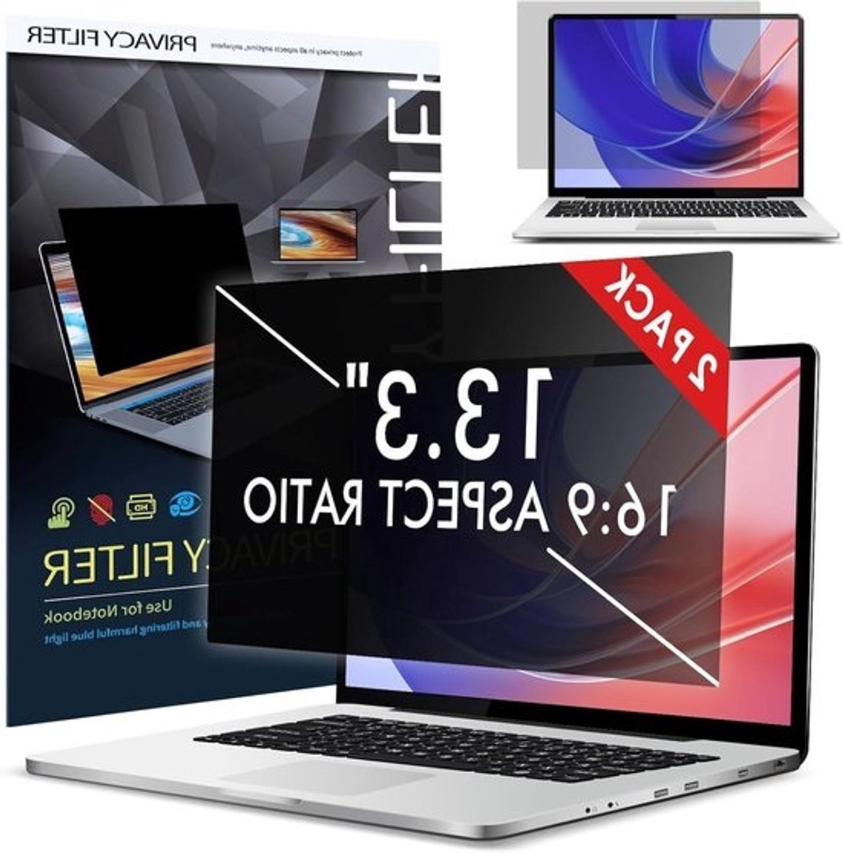 Universeel Privacyscherm - Schermfilter Laptop - Privacy Beschermen - Anti Blauw Licht - 133 inch 16:9 - Transparant