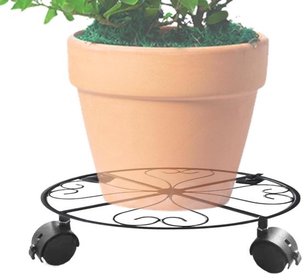 Verrijdbare plantenstandaard - Planten trolley - Planten verplaatsen - Vergrendelbare wielen - 31 x 31 x 6 cm - Zwart