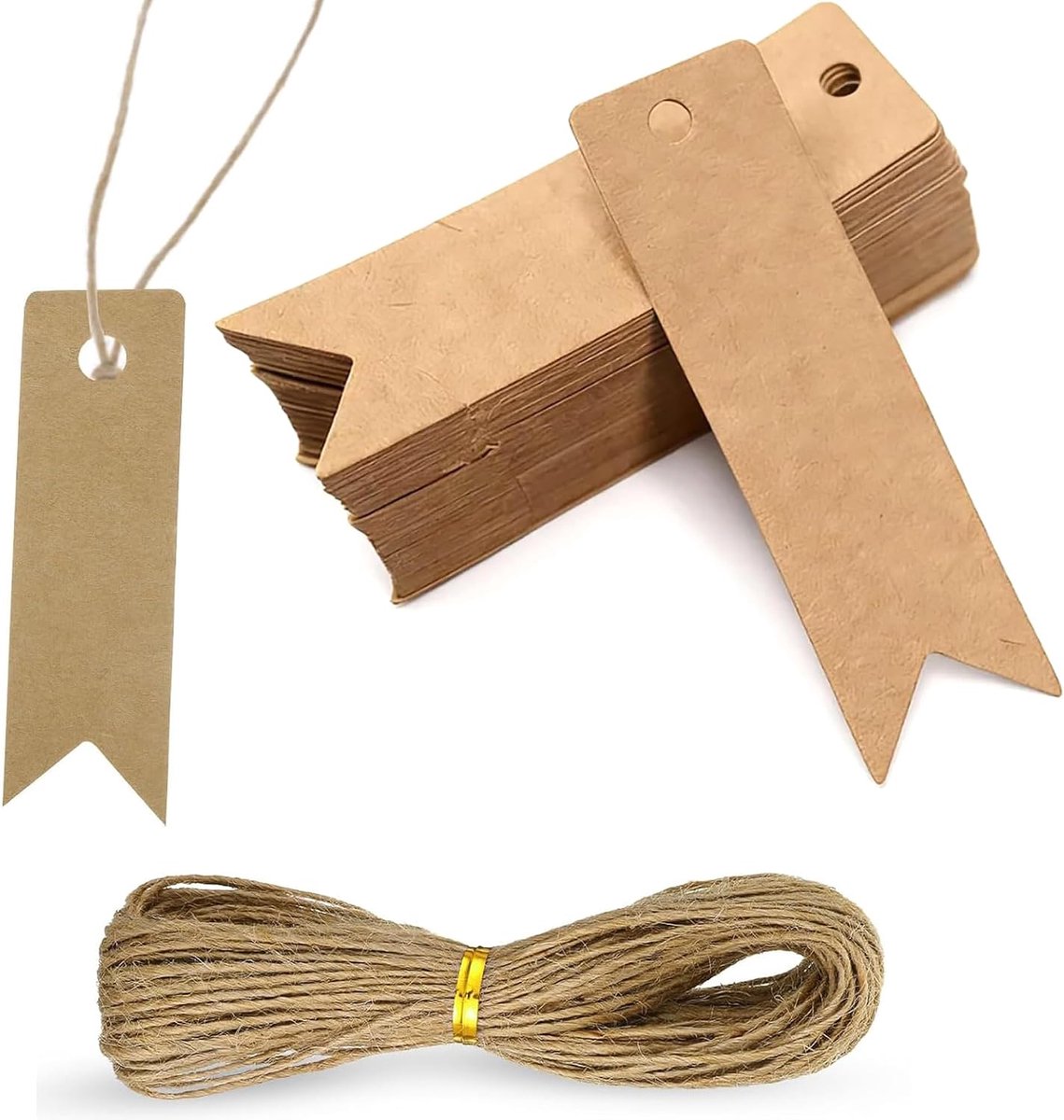 100 stuks kraftpapieren labels, blanco beschrijfbare etiketten met 20 m jute koord, accessoires voor knutsel- en evenementenorganisatie (2 × 7 cm)