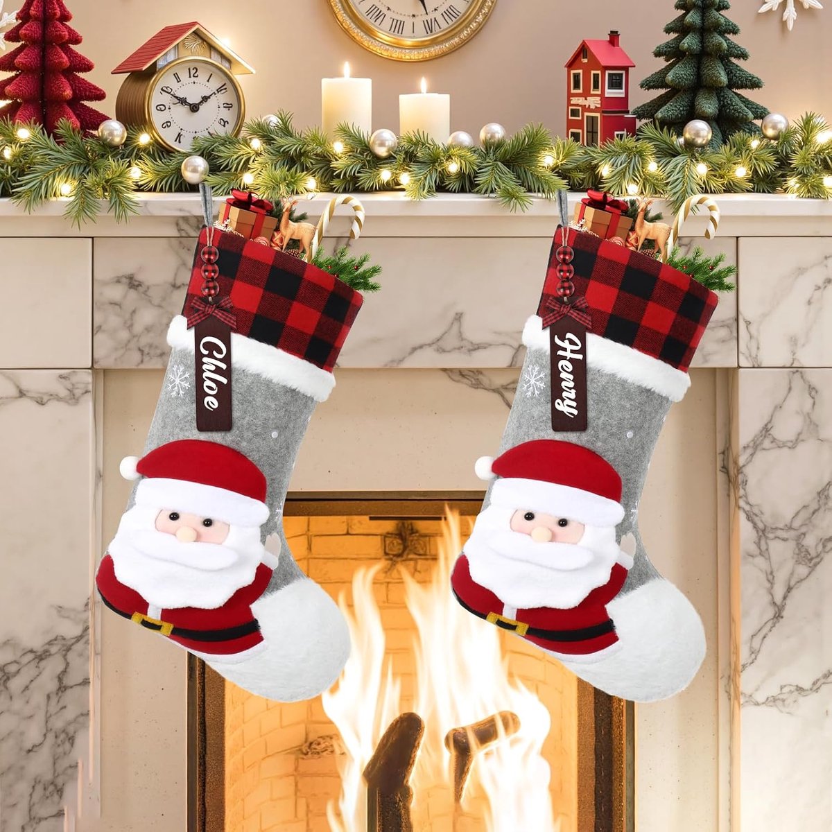 Kousen 45 cm grote kerstkousen met cartoon 3D kerstman geborduurde hangende kerstversieringen snoep geschenken tas sokken voor vakantie feest open haard kerstboom decor