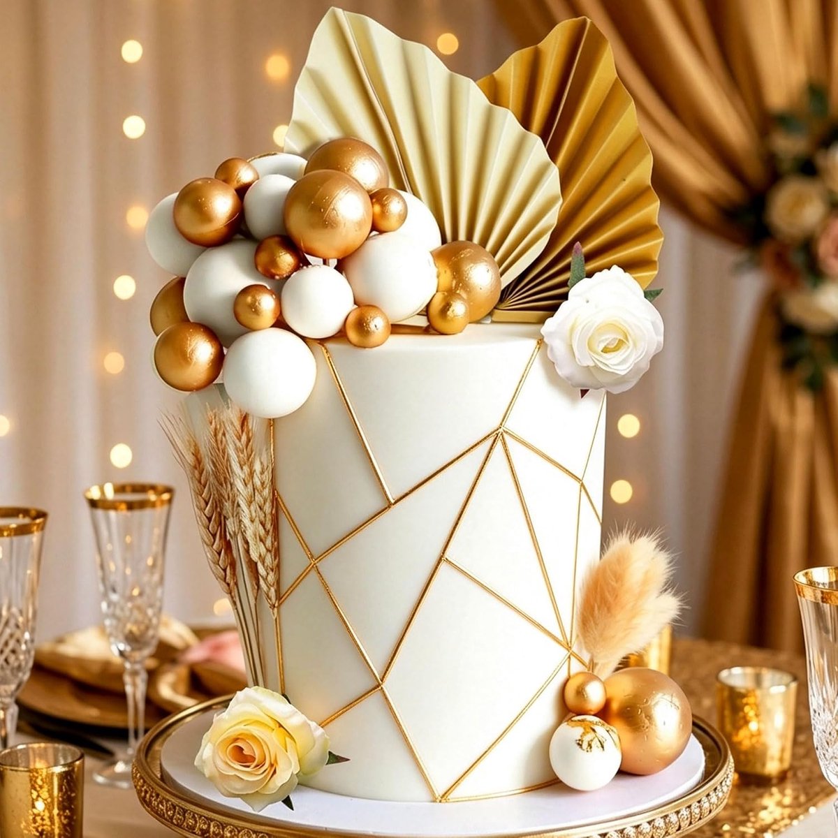 26 stukjes champagne roze taartdecoratie gouden palmbladeren