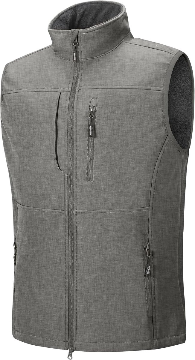 Ventures Softshellvest voor heren, waterdicht, winddicht, mouwloos, sportief, meerdere zakken, body, warm, golf softshellvest voor mannen, grijs, L
