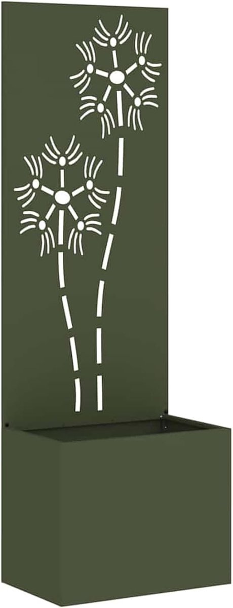 Tuin, linnen, bloemen, olijfgroen, 50 × 140 cm, decoratieve stalen inkijkbescherming met ingelegd voor privacy en stijl op terras, balkon en tuin