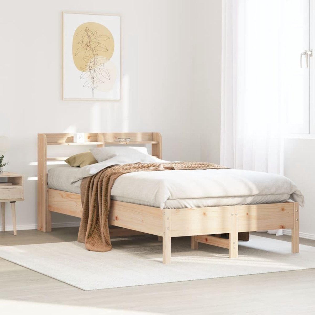 Grenenhout bedframe met lattenbodem en hoofdbord naturel 75x190 cm