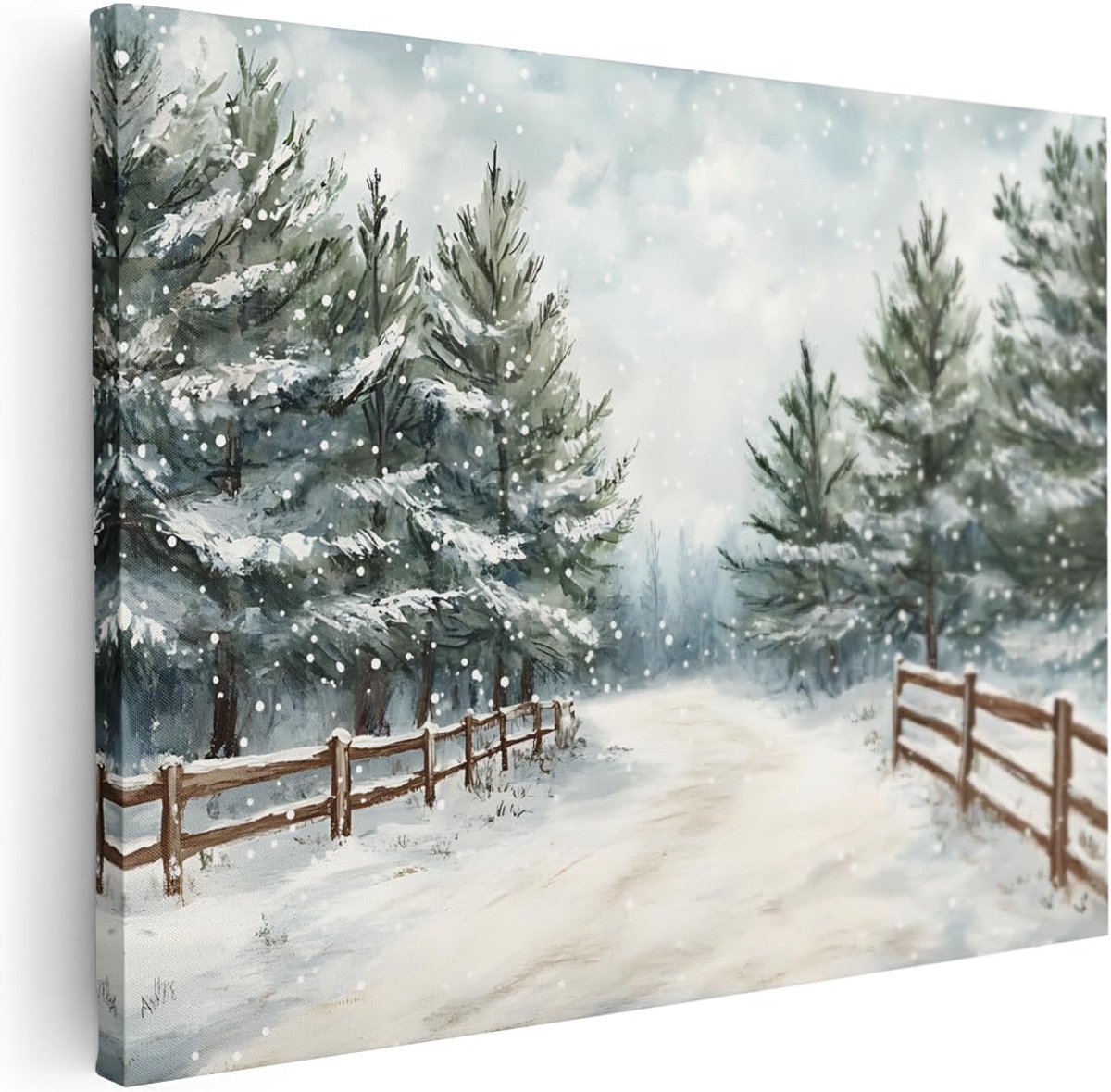 Canvas Schilderij Besneeuwd Bos - 40x30 cm - Klein - Wanddecoratie Winter - Muurdecoratie Dennenbomen - Kamer Accessoires Woonkamer