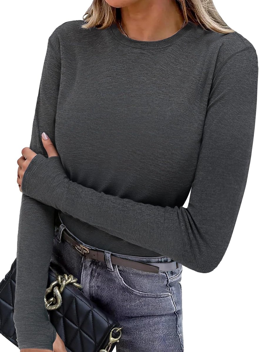 Sportshirt voor dames, lange mouwen, ronde hals, ademend, elastisch, zacht, thermisch, fitnessshirt met duimgat, workout, yoga, outdoor, herfst, winter, S-3XL