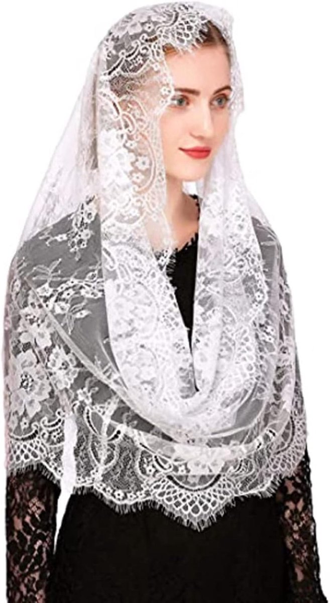 Stijl Kant Infinity Sluier, Traditionele Vintage Geïnspireerde Infinity Shape Mantilla Sjaal Latijnse Massa Hoofdbedekking voor Kerk