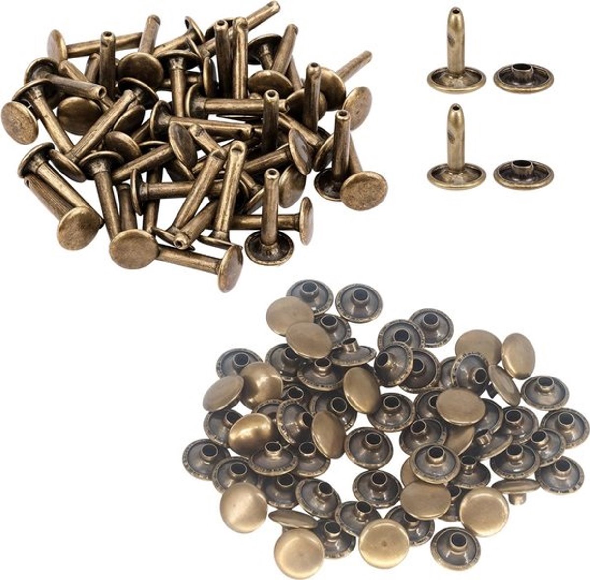 Extra Lange Dubbele Kap Klinknagels voor Leer - 9mm x 20mm Brons - DIY Reparatie en Decoratie