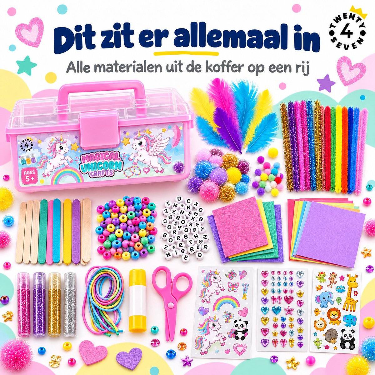 Twenty4seven® Knutselkoffer 1500+ Delig - Knutselspullen met Unicorn en Kralen - Knutselen Speelgoed Meisjes en Jongens vanaf 5 Jaar - Sinterklaas Cadeau en Kerstcadeau — cadeau in Hobby - foto 5