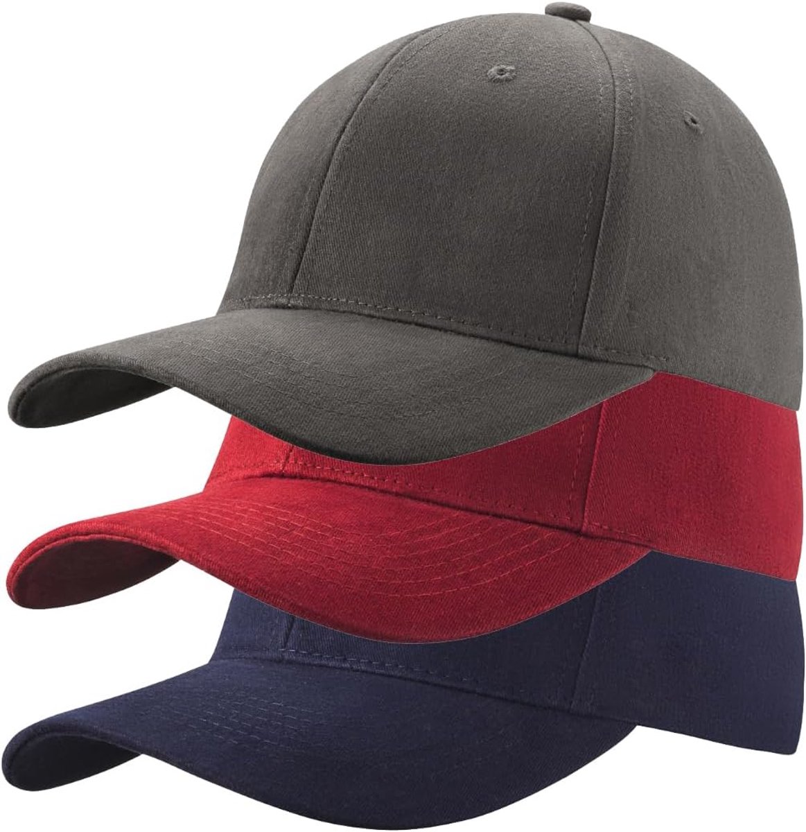 3 stuks baseballpet voor mannen vrouwen 100% katoenen baseballpet sport ongedwongen effen zonnehoed hoeden messing polo-stijl klassiek, Eén Maat