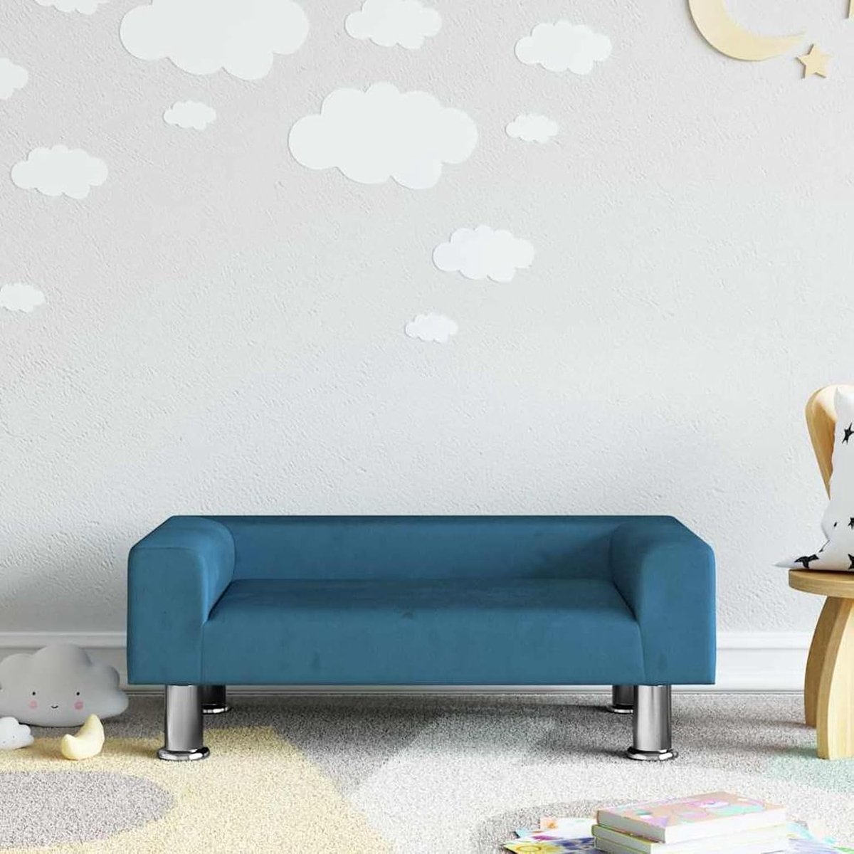 Kinderbank, blauw, 70 x 45 x 26,5 cm, fluweel, moderne bank voor woonkamer, slaapkamer, speelkamer, 3196329