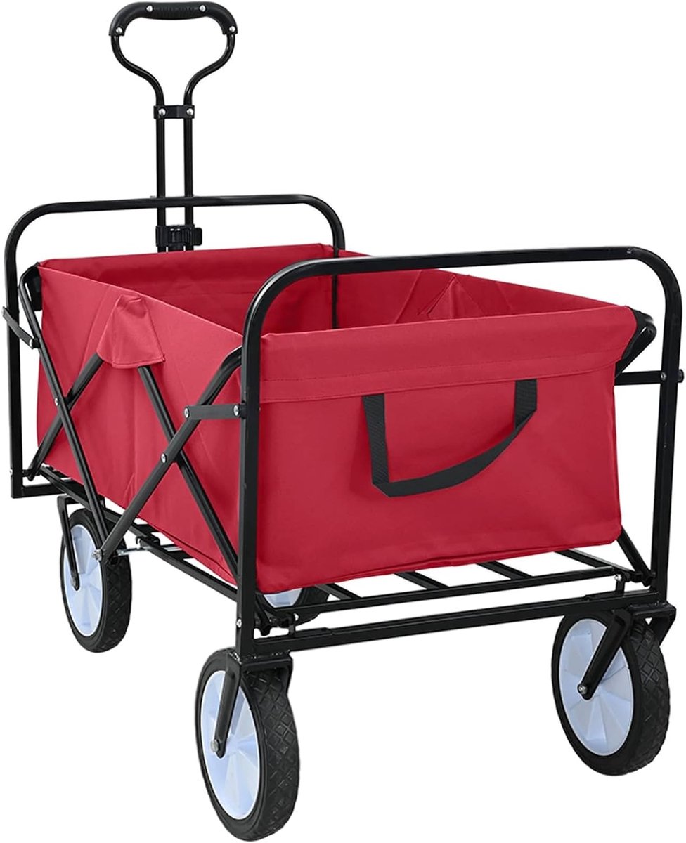 Bolderkar met 200 kg draagkracht, opvouwbare handwagen voor tuin, strand en transport, extra brede 360° wielen, verstelbare handgreep, rood
