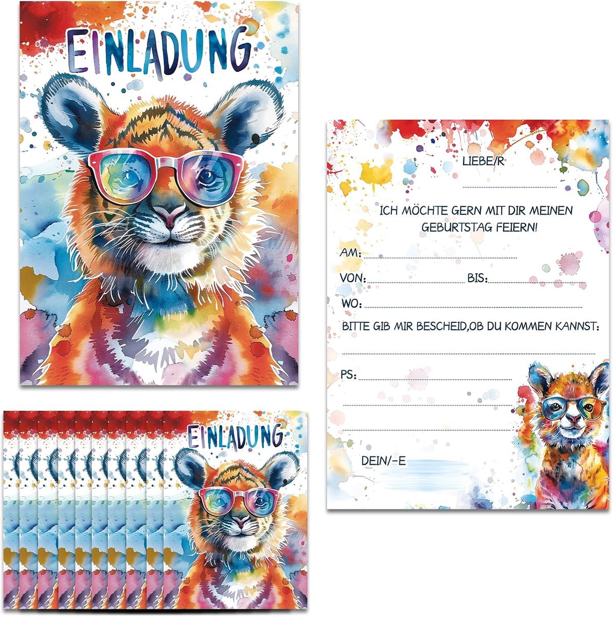 12 Leuke Tijger Geboortdagseinladingskaarten, Geboortdagseinladingskaarten Kinderfeest Jongens - Dierlijke Motieven voor Jongens & Meisjes