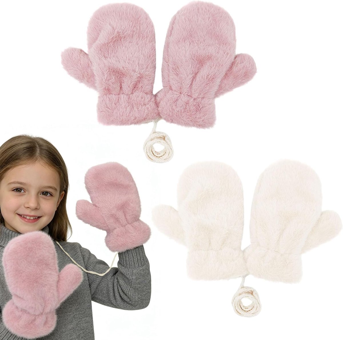 Handschoenen voor de winter, warme winterhandschoenen met voering, warme winddichte gebreide handschoenen met trekkoord, zacht en elastisch, dikke thermische handschoenen