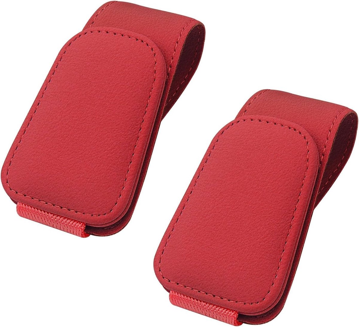 2 x magnetische zonnebrilhouder van leer met clip voor vizier en kaarten, rood