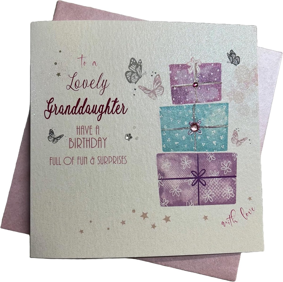 witte katoenen kaarten Grootdochter Gelukkig Handgemaakte Verjaardagskaart (Pink Present)