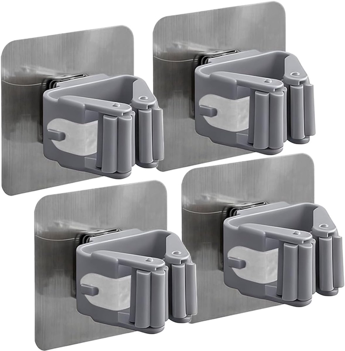 4 stuks bezemhouders, zelfklevend, wandmontage, bezemhouder zonder boren, wandhouder, bezem, geschikt voor bezemsteel, badkamer, tuin, garage, keuken (grijs)