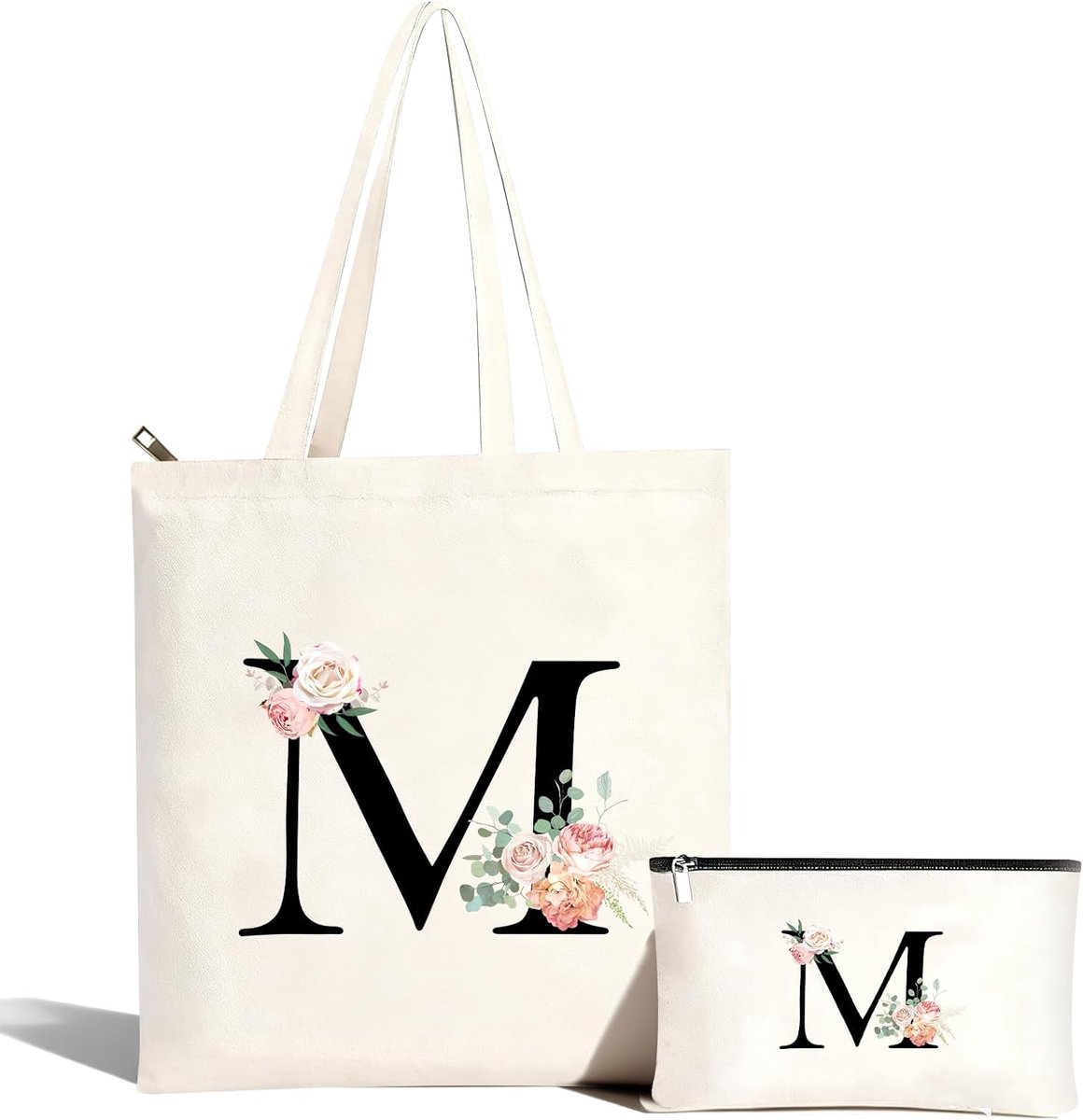 katoenen tas met naam, boodschappentas met letters, draagtas en make-uptas, canvas boodschappentas met ritssluiting, verjaardagscadeau voor vrouwen, vriendin