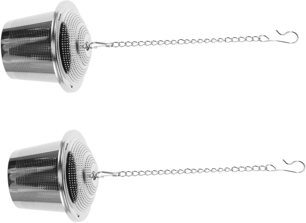 2 Stuks Roestvrijstalen Theefilter met Fijnmazige Zeef Verlengde Kettinghaak Universele Infuser voor Losse Theebladeren Geschikt voor Mokken Duurzaam Multifunctioneel