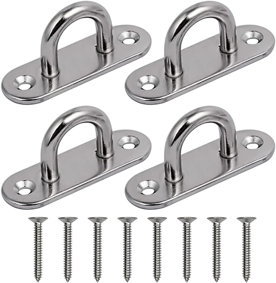Dailygoods - Roestvrij Staal Oogplaten - Oogplaat Wandhaken - Duurzaam en Corrosiebestendig - 4 Stuks - Haken voor Scheepsbruggen - Voor Binnen en Bui