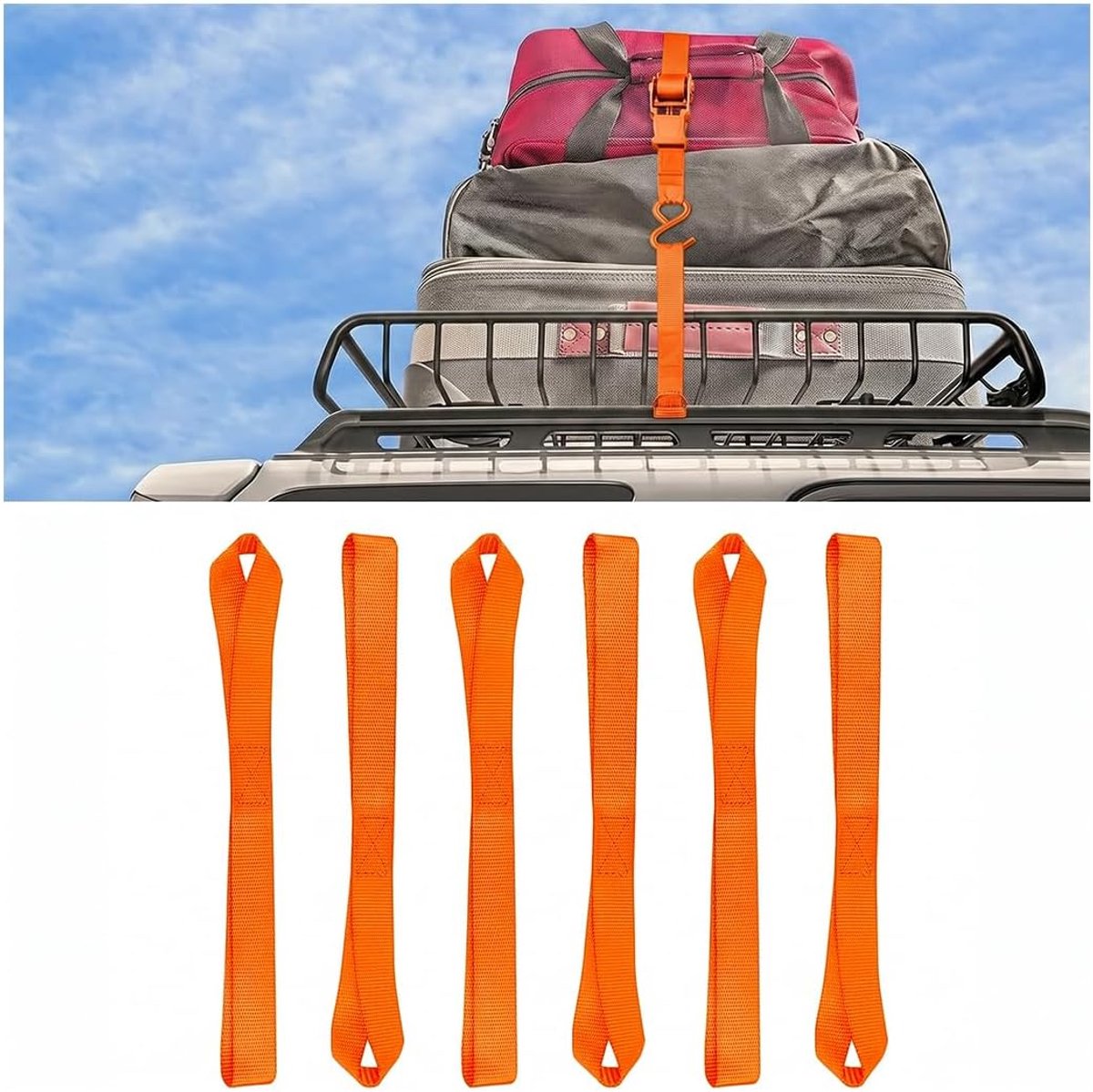 Dailygoods- Spanbanden 6 Stuks - Zachte Sjorbanden - Breukvast - Voor Aanhanger/Motorfiets - Effectieve Veiligheidsspanning 100 kg - Zwart/Blauw/Oranj