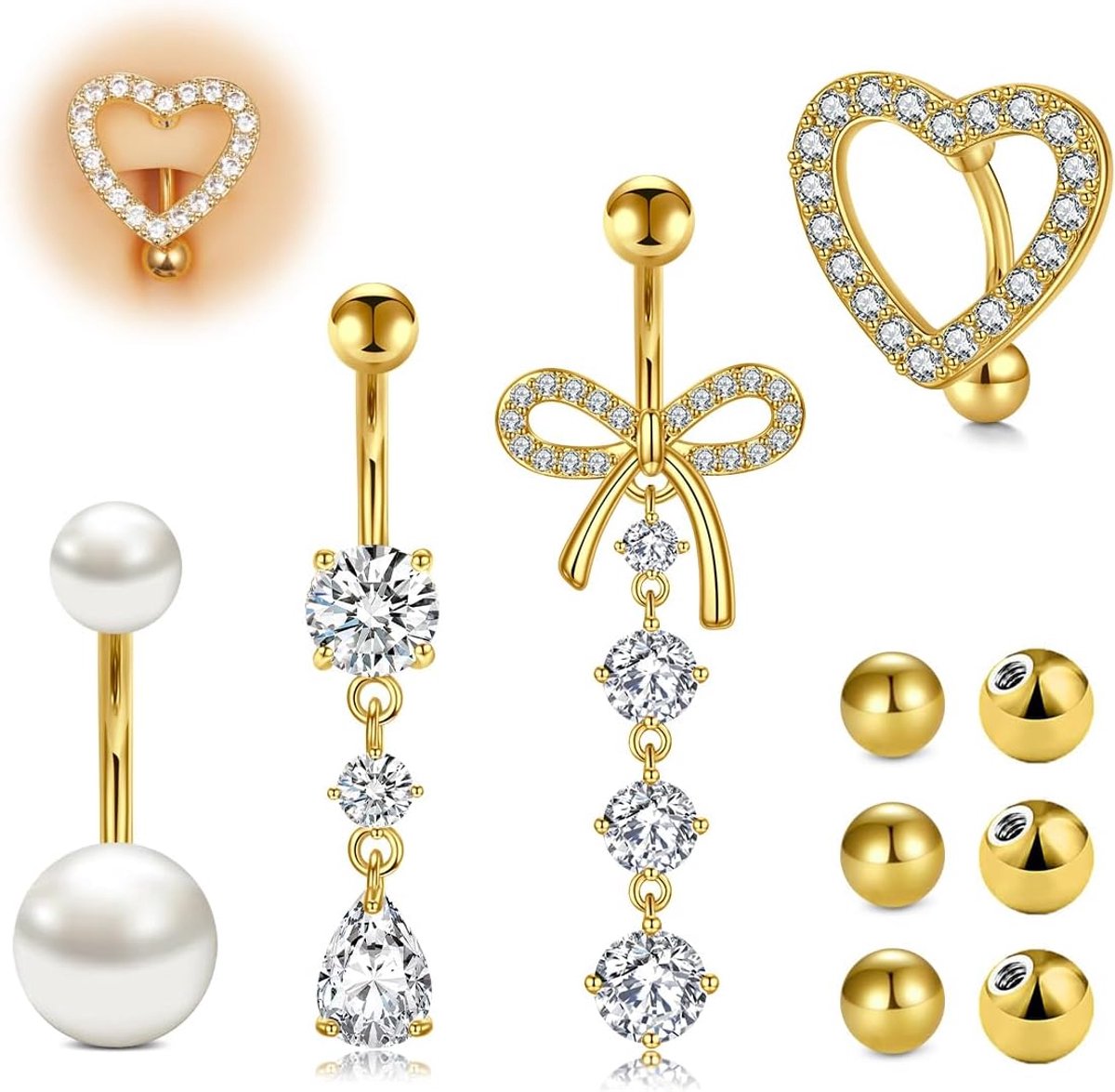 10 stuks zilveren ster navelpiercing met reserveballetjes, 14G lange hangende hanger, navelpiercing, sieraden, hypoallergeen chirurgisch staal, navelpiercing, ringen voor dames, staaflengte 10