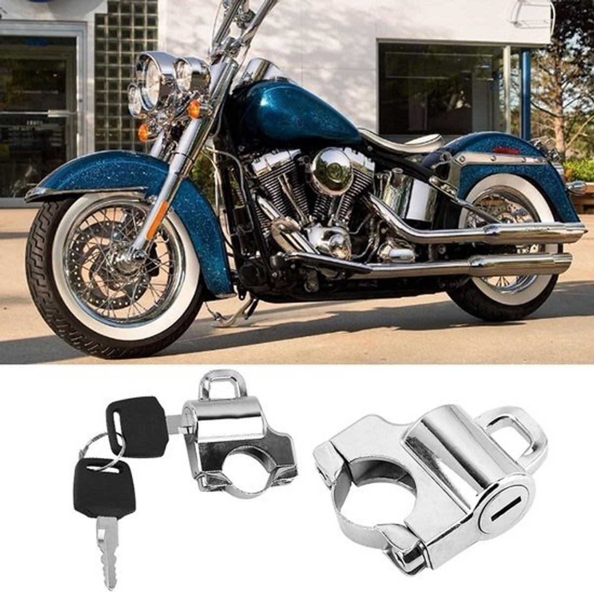 Motorhelm Slot - Hangslot Motorfiets - Helm Beveiligen - IJzeren Constructie - 22 mm Stuur - Gegalvaniseerd