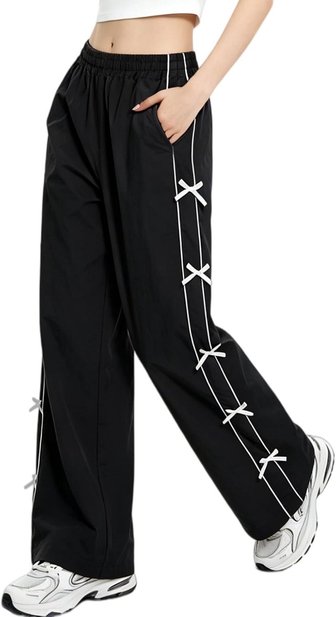 Meisjesbroek, elastische taille, rechte pijpen, losse pasvorm, waterdichte parachutejoggingbroek met strik voor tieners