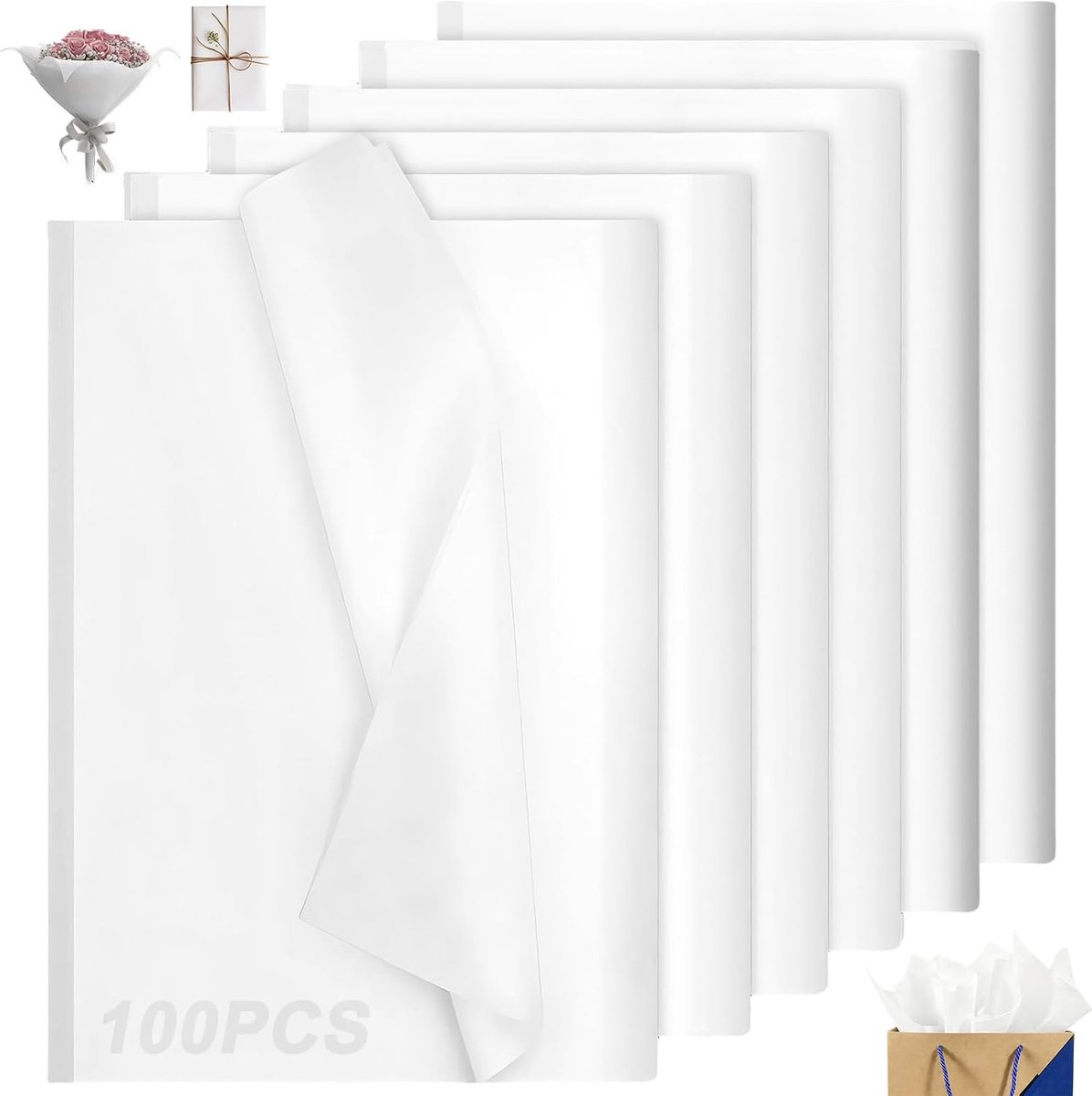 100 witte tissuepapiervellen, 50 x 70 cm, grote glanzende geschenkverpakkingen, inpakpapier, Shimmer Bulk Geschenken Vuller Verpakking Ambachten voor Feestdecoraties, DIY Projecten, Verjaardag