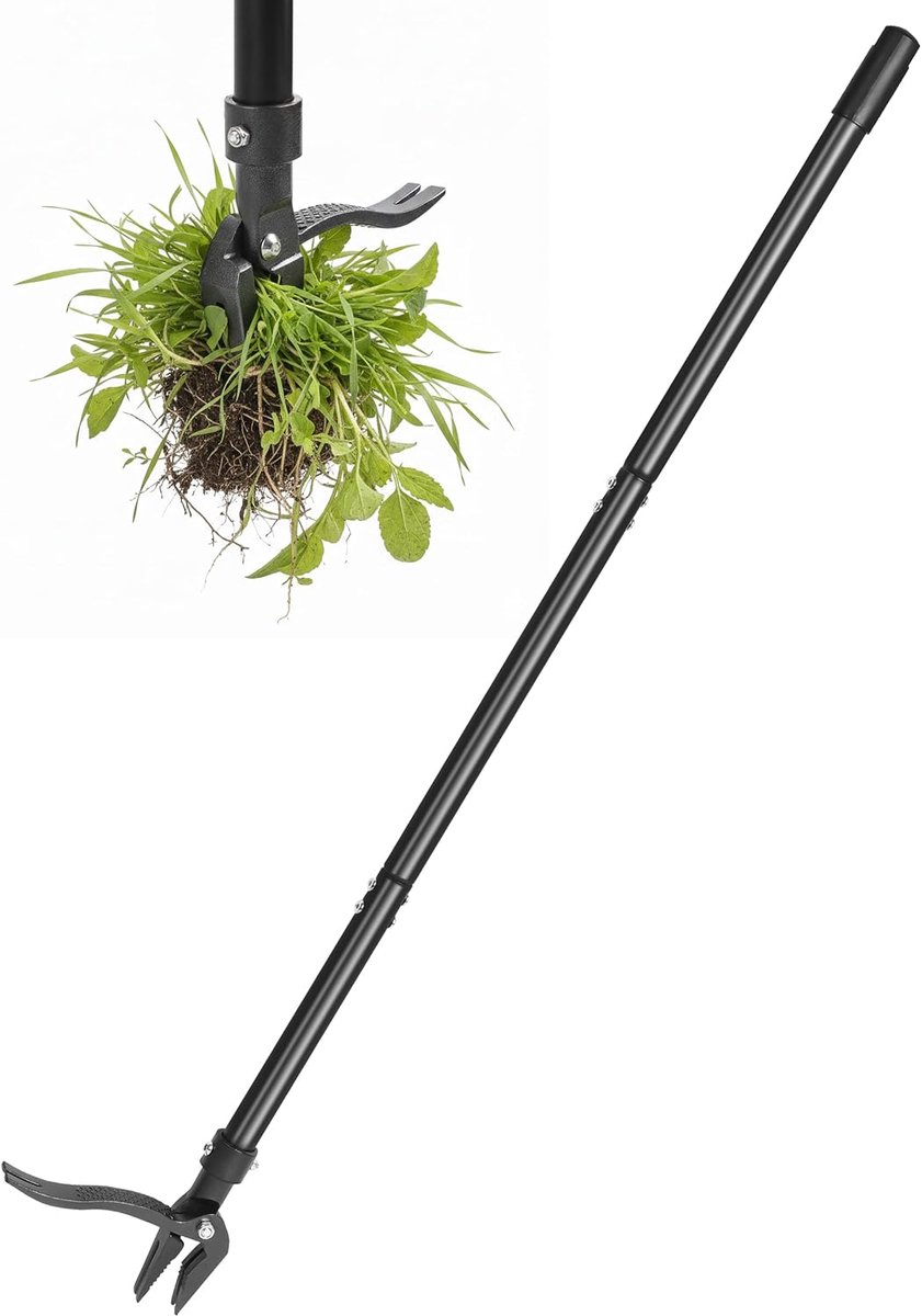 Staand, 114 cm, 4 klauwen, onkruidtrekker met metalen handgreep, efficiënt verwijderen van paardenbloem en diepe wortels, tuingereedschap zonder bukken