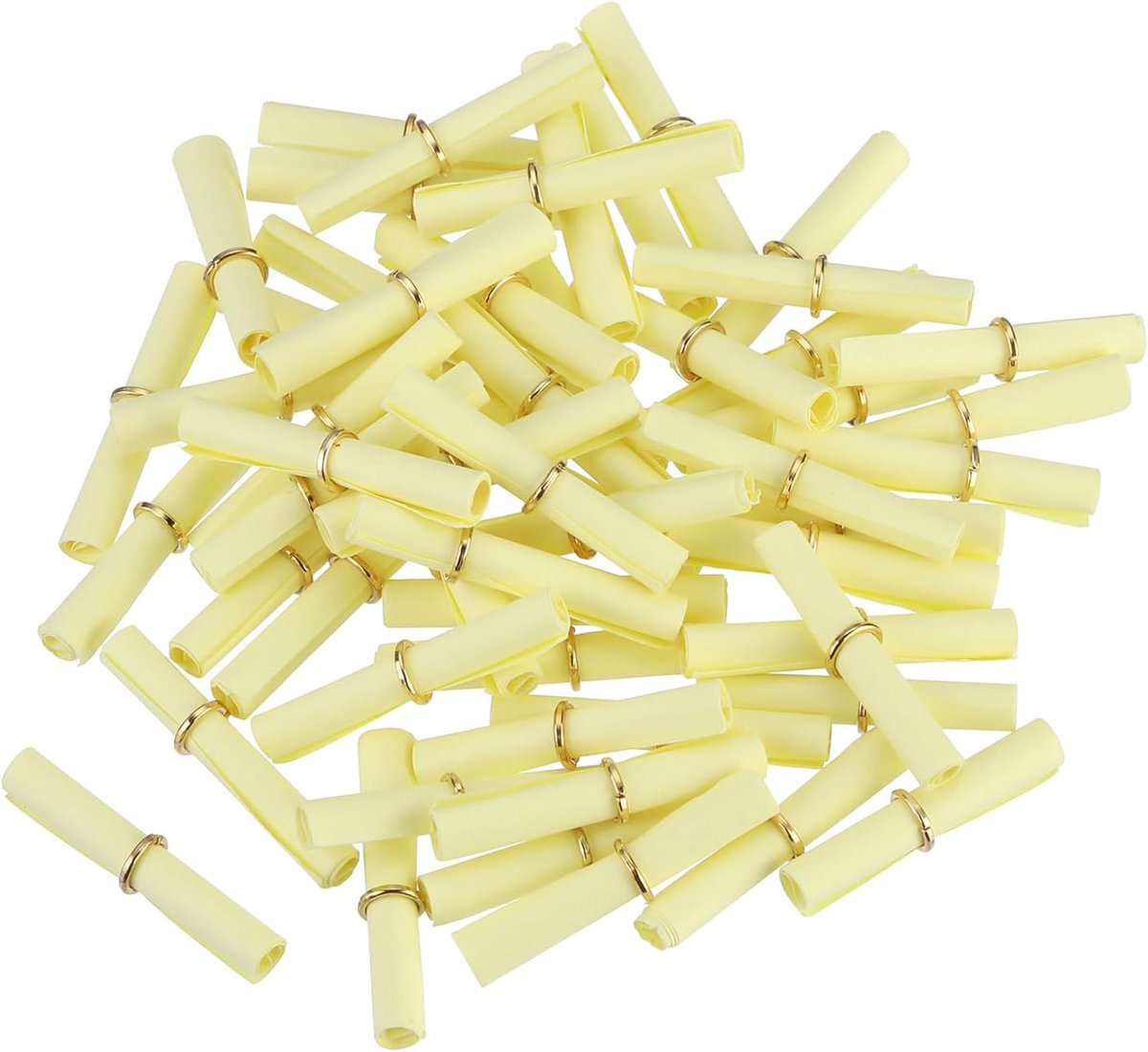 Mini-berichtrol, vintage, 100 stuks, wenspapierrol voor Valentijnsdag, feest, verjaardag, lichtgeel