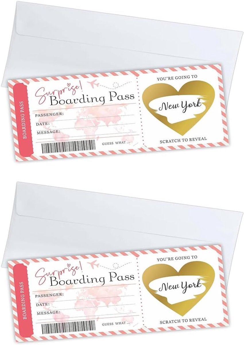 Cadeau, 2 stuks personaliseerbaar, rommelige kaart, roze, 20 cm lang, 9 cm breed, voor verjaardag, paar, reisverrassing