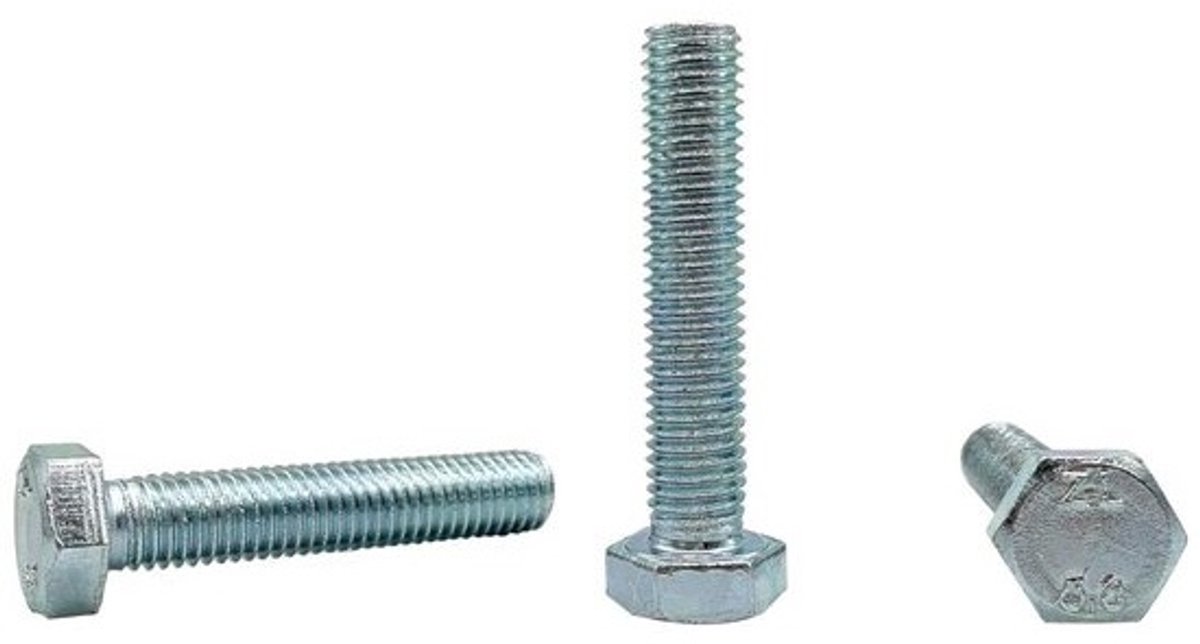 12x Zeskantschroeven DIN 933 M12 x 60 mm Verzinkt Staal Volledig Schroefdraad