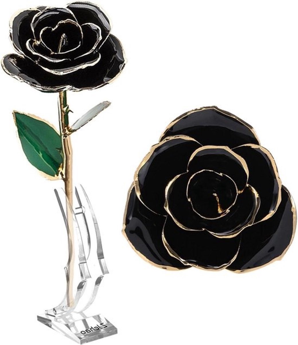 Gouden Roos - Eeuwige Bloem - Cadeau Geven - Echte Roos Met Goud - 11.5 Inch Steel - Zwart