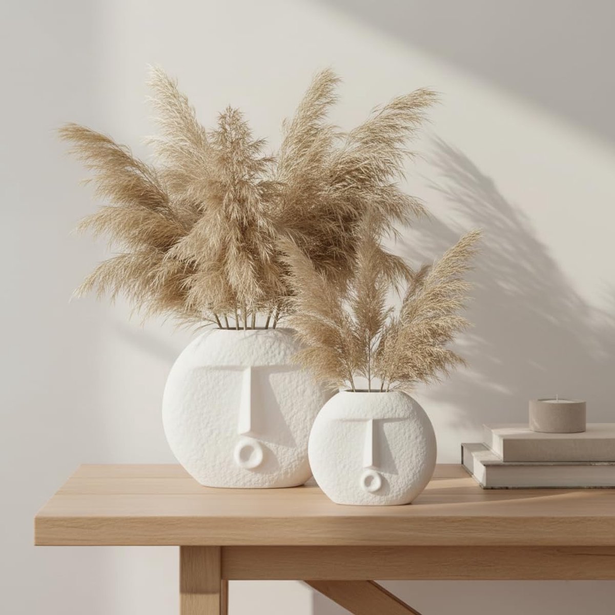 Ajuny Gezicht vaas, set van 2 - witte decoratieve keramische kussende gezicht vormige vazen voor pampasgras bloemen | Tafel middelpunt bruiloft feest woonkamer kantoor moderne woondecoratie