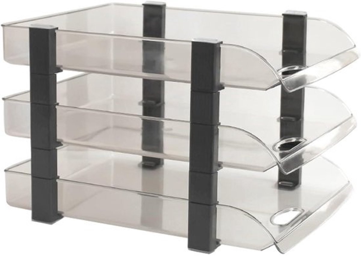 Papierlade Bureau - Documentenrek Brievenbak - Bureau Organiseren - Stapelbaar Acryl - 3 Lagen - Donkerzwart