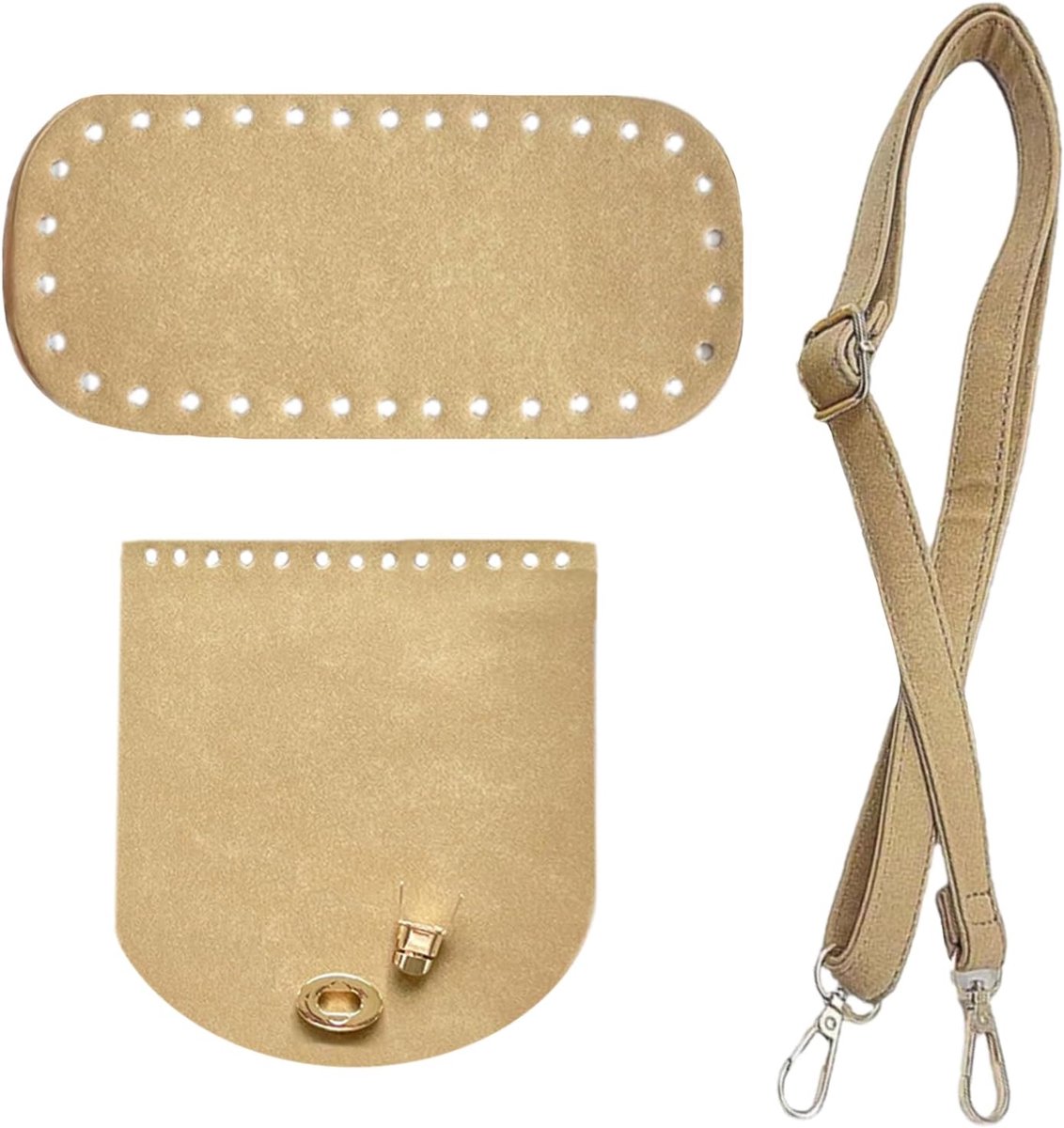 Leren Tas Met Haaknaald, 22 x 10 cm, Met Trekkoord en Ovale Bodem - Mat PU-Leer Emmertas, Accessoires voor Haaktassen Met Schouderriem (Kaki)
