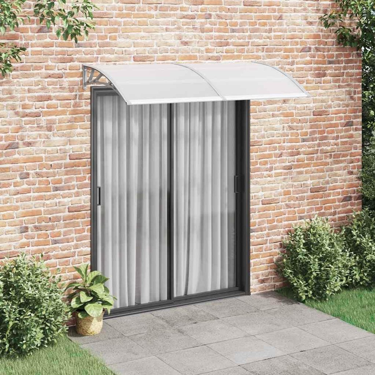Grijs, 200 x 100 cm, deurluifel van polycarbonaat met holle platen, beschermt ingangen tegen neerslag en laat licht door, inclusief montageaccessoires voor eenvoudige